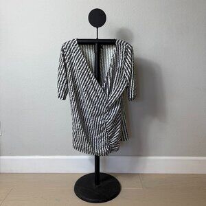 Ann Taylor White and Black Faux Wrap Blouse